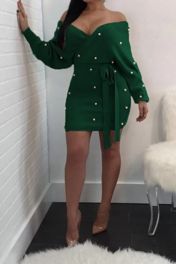 Queen of pearls green knitted dress