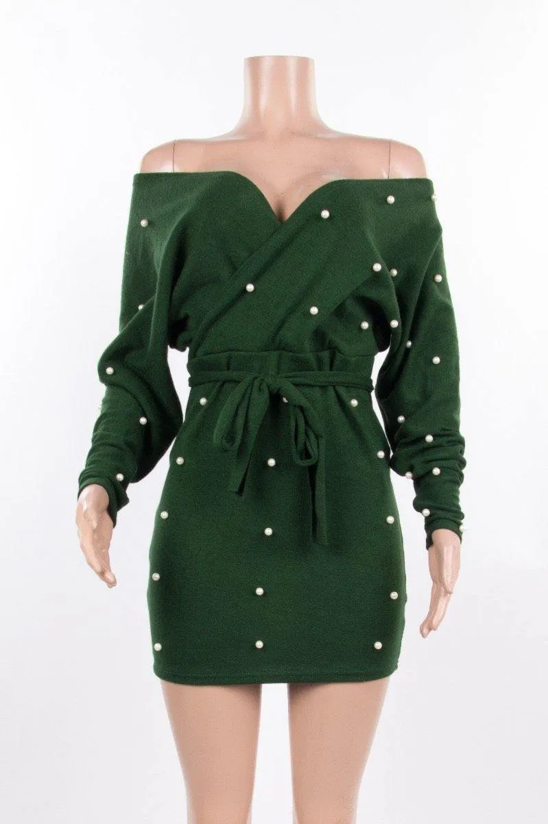 Queen of pearls green knitted dress
