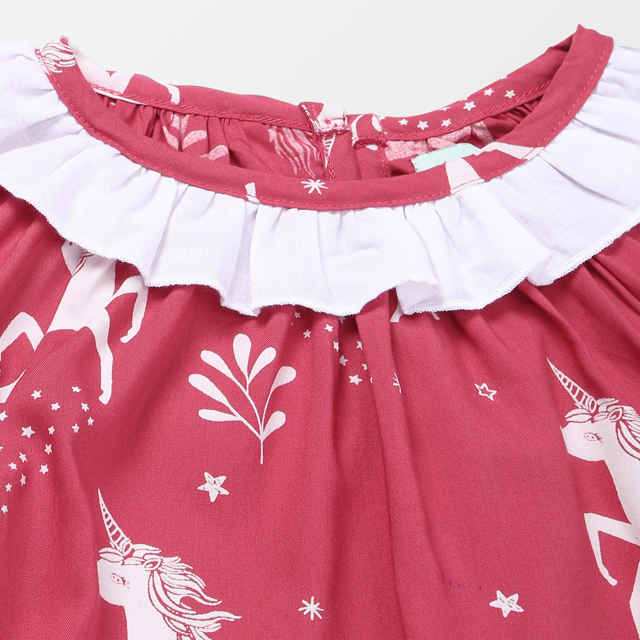 Red Unicorn Print Dress And Pant Set