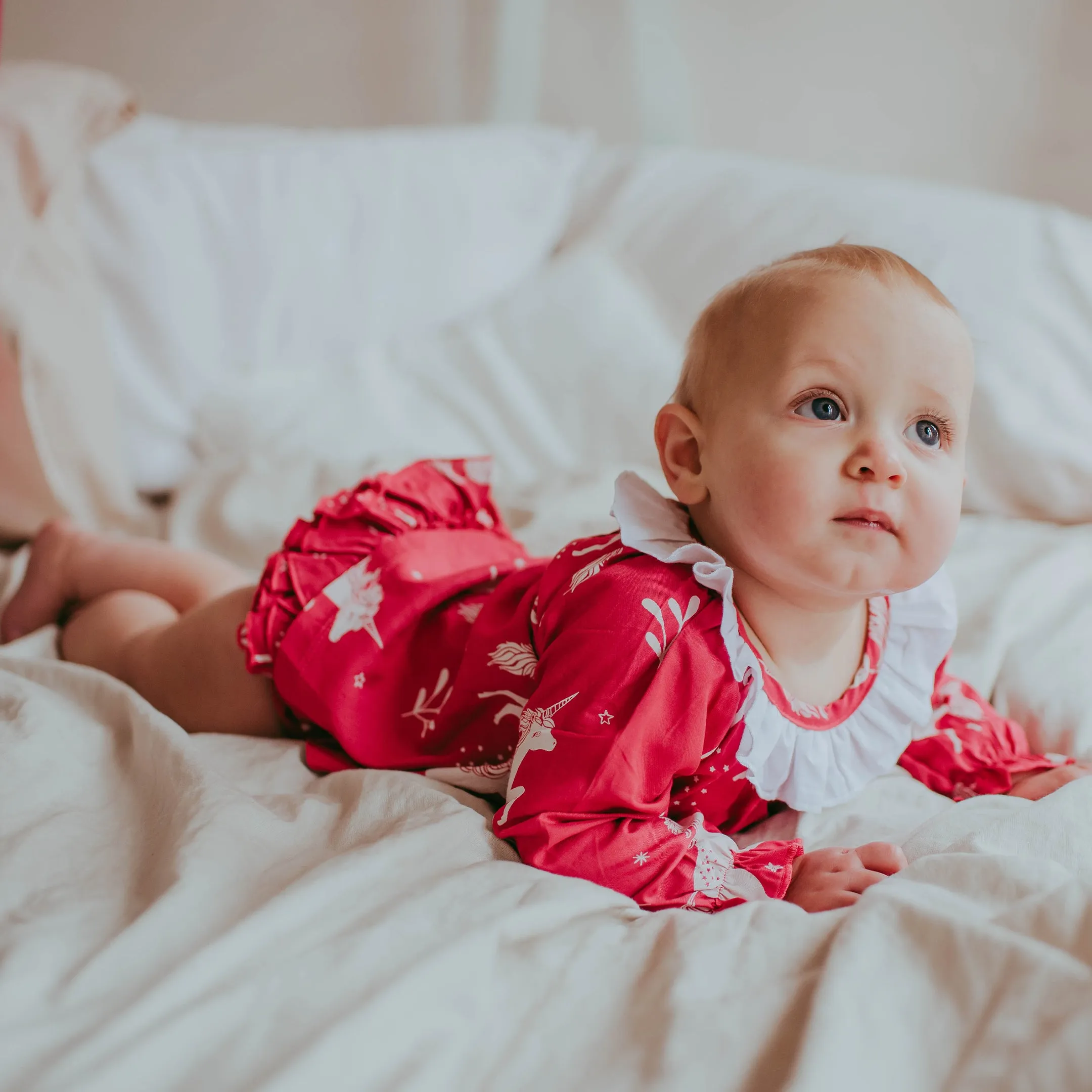 Red Unicorn Print Dress And Pant Set