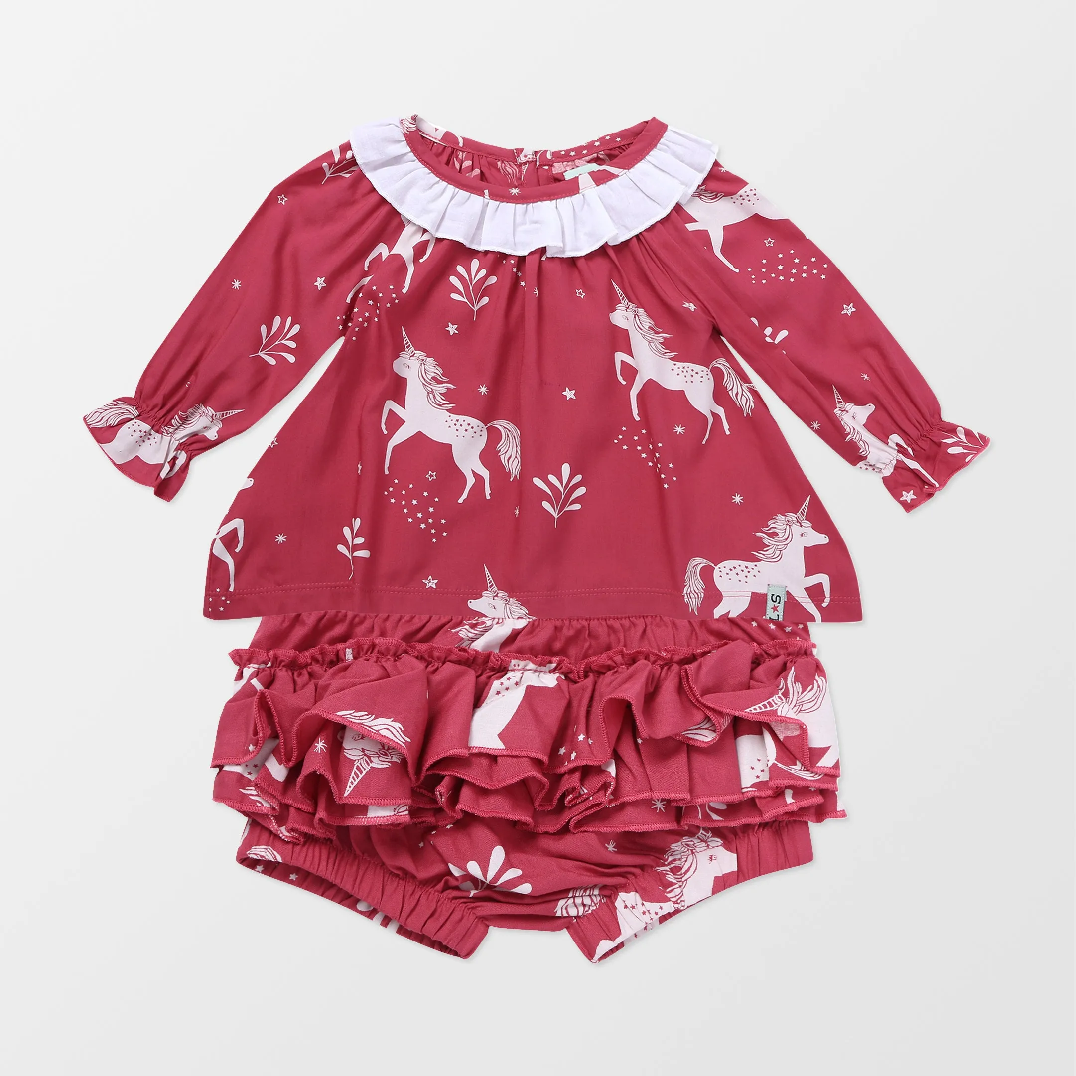 Red Unicorn Print Dress And Pant Set