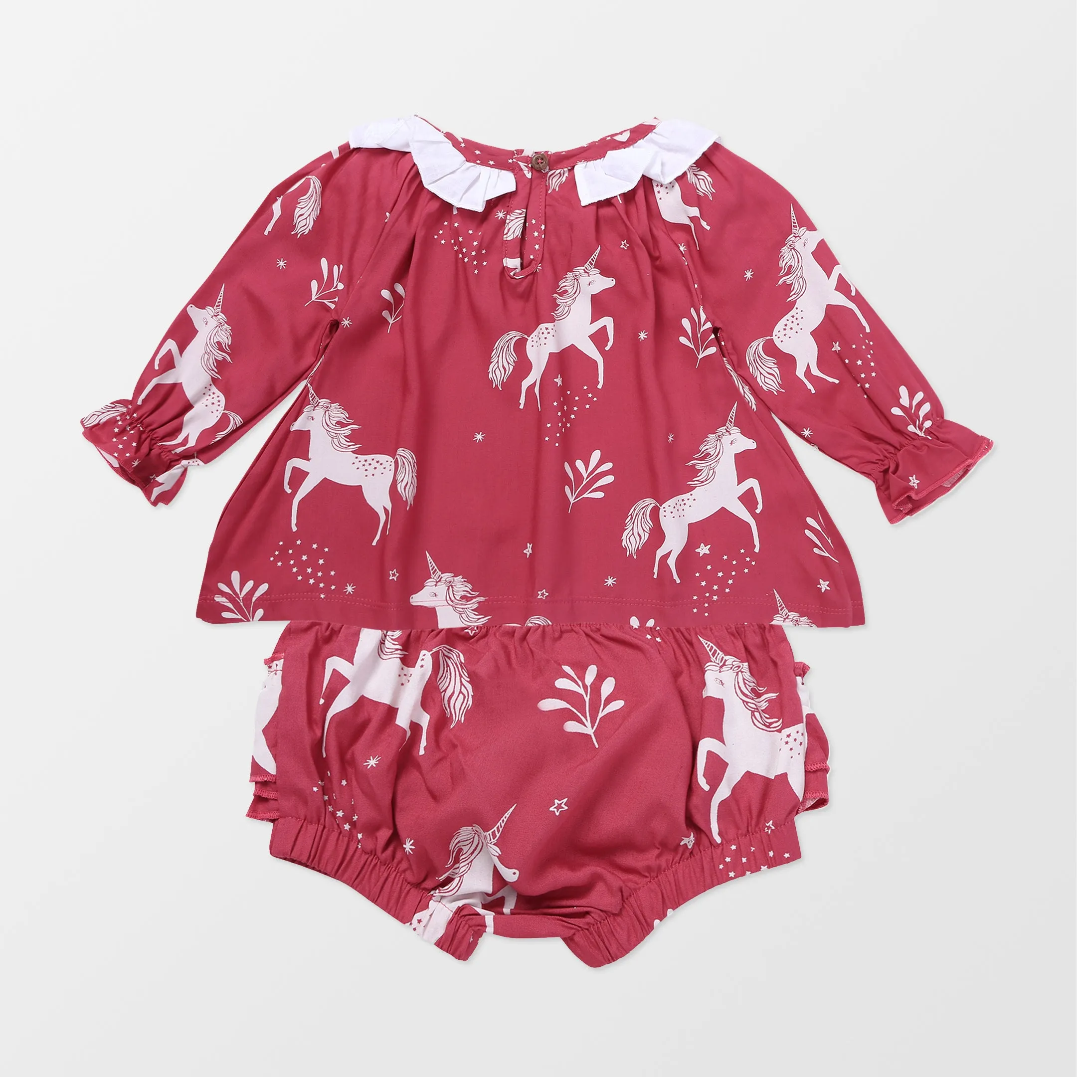 Red Unicorn Print Dress And Pant Set