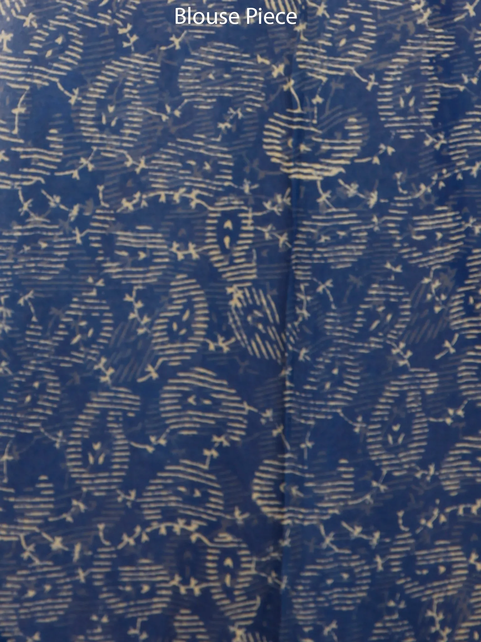 Royal Blue Yellow Hand Block Printed Chiffon Saree with Zari Border - S031703506