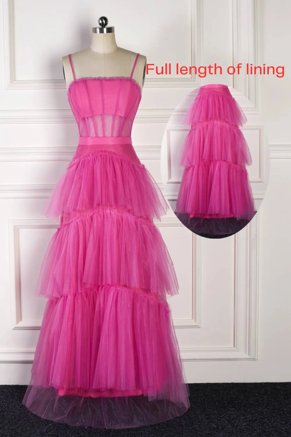 Roycebridal Princess Hot Pink Tiered Tulle Prom Dress