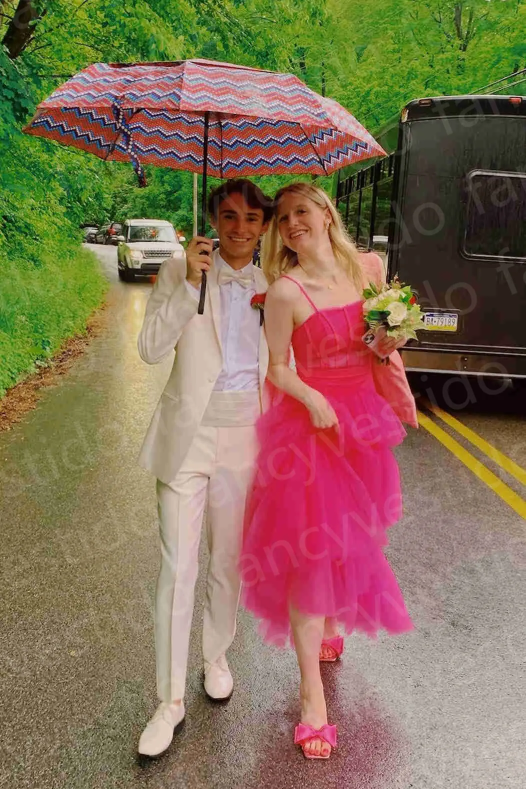 Roycebridal Princess Hot Pink Tiered Tulle Prom Dress