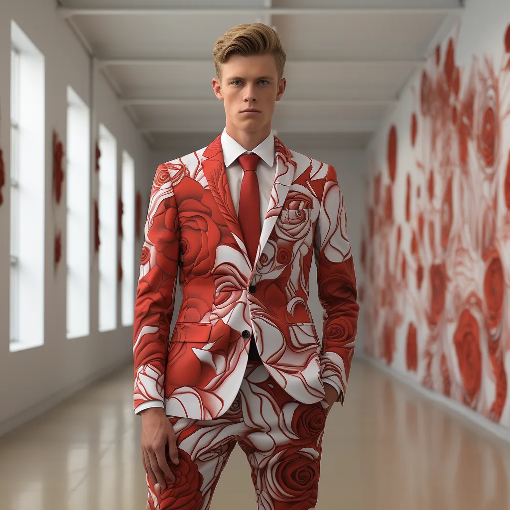Rulercosplay Mens 2 Piece Print Suit Floral Party Dress Jacket Slim 2 Button Blazer Pants For Christmas Party
