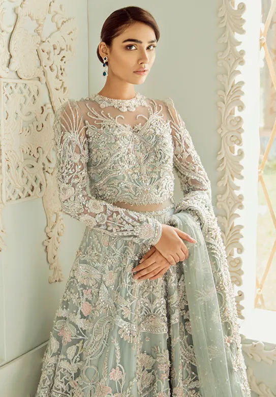 Sea Green Lehenga Choli Gown for Indian Bridal Wear