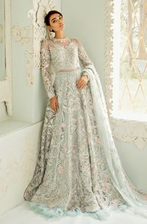 Sea Green Lehenga Choli Gown for Indian Bridal Wear