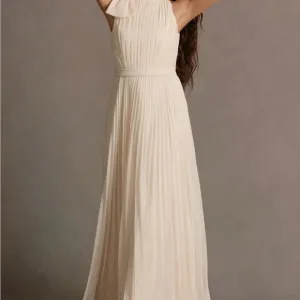 Size 8 Azazie Elegant Cream Pleated Maxi Dress