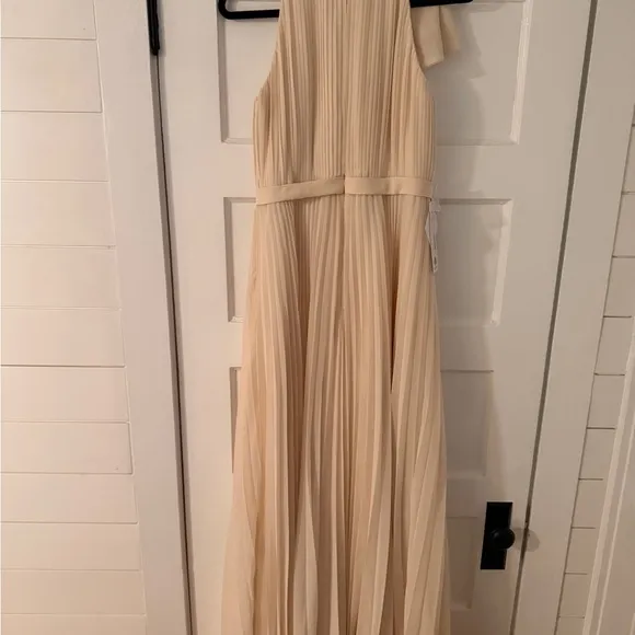 Size 8 Azazie Elegant Cream Pleated Maxi Dress