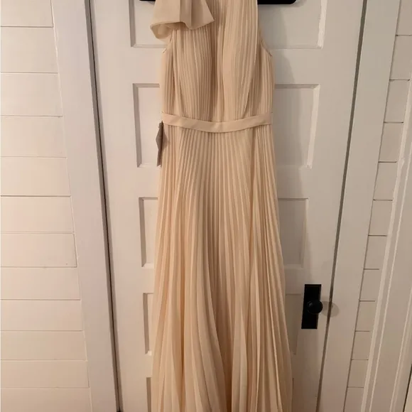 Size 8 Azazie Elegant Cream Pleated Maxi Dress