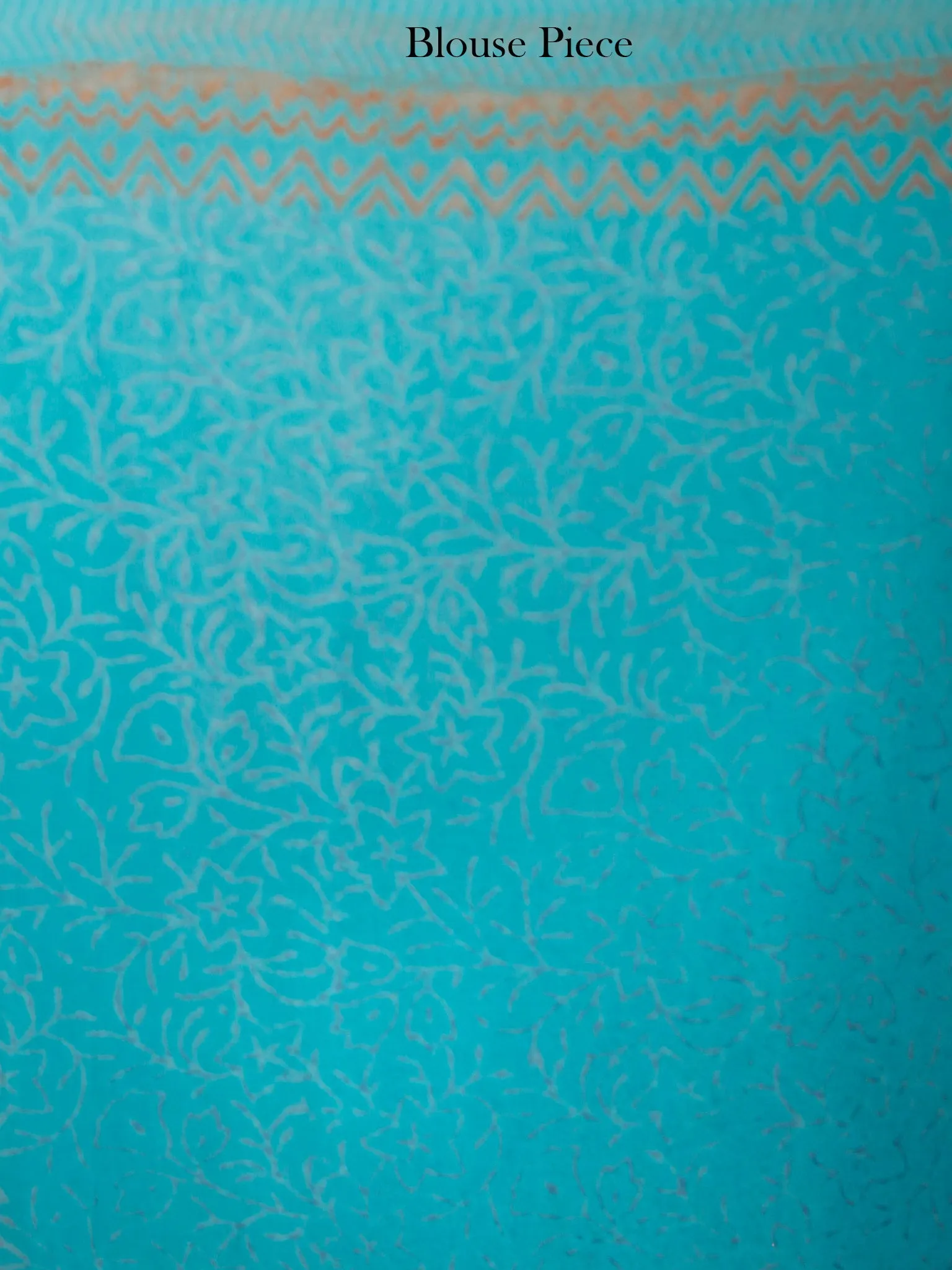 Sky Blue Rust Hand Block Printed Chiffon Saree with Zari Border - S031704067