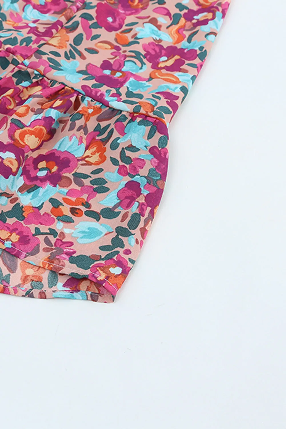 Smocked V Neck Puffy Sleeve Floral Dress