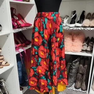 Vibrant Red and Blue A-Line Maxi Skirt for Resort Wear