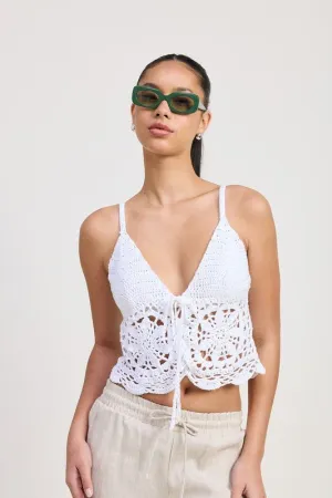 White Crochet Tie Top