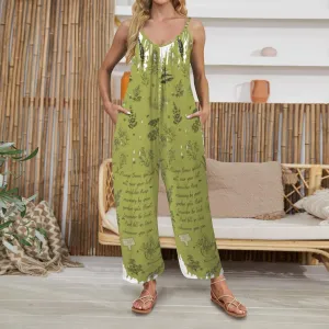 Witchy Herbs Custom Pleated Cami Pocket Wide Leg Jumpsuit, Witchy Herbs Jumpsuit, Nature lover, Wiccan Gift