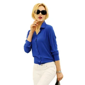 Women Blouses Button Solid women tops Long-sleeve Shirt Female Chiffon Women's Slim Clothing