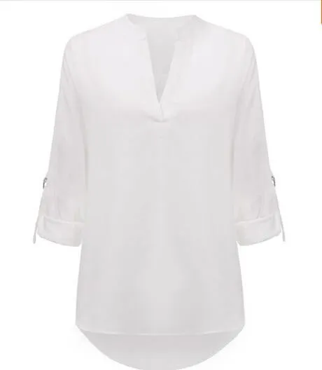 Women Blouses Female Body V Neck Chiffon Women Blouse Casual Long Sleeve OL Style Solid Shirts Tops Plus Size 5XL