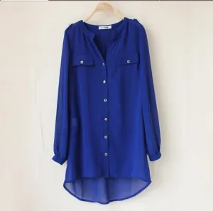Women Long Casual V-neck Chiffon Shirts Female Blouses er