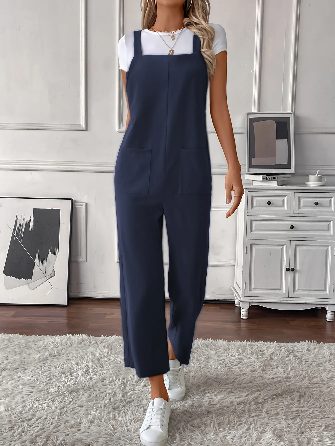 Women Overalls, Casual Pockets Wide Leg Jumpsuits