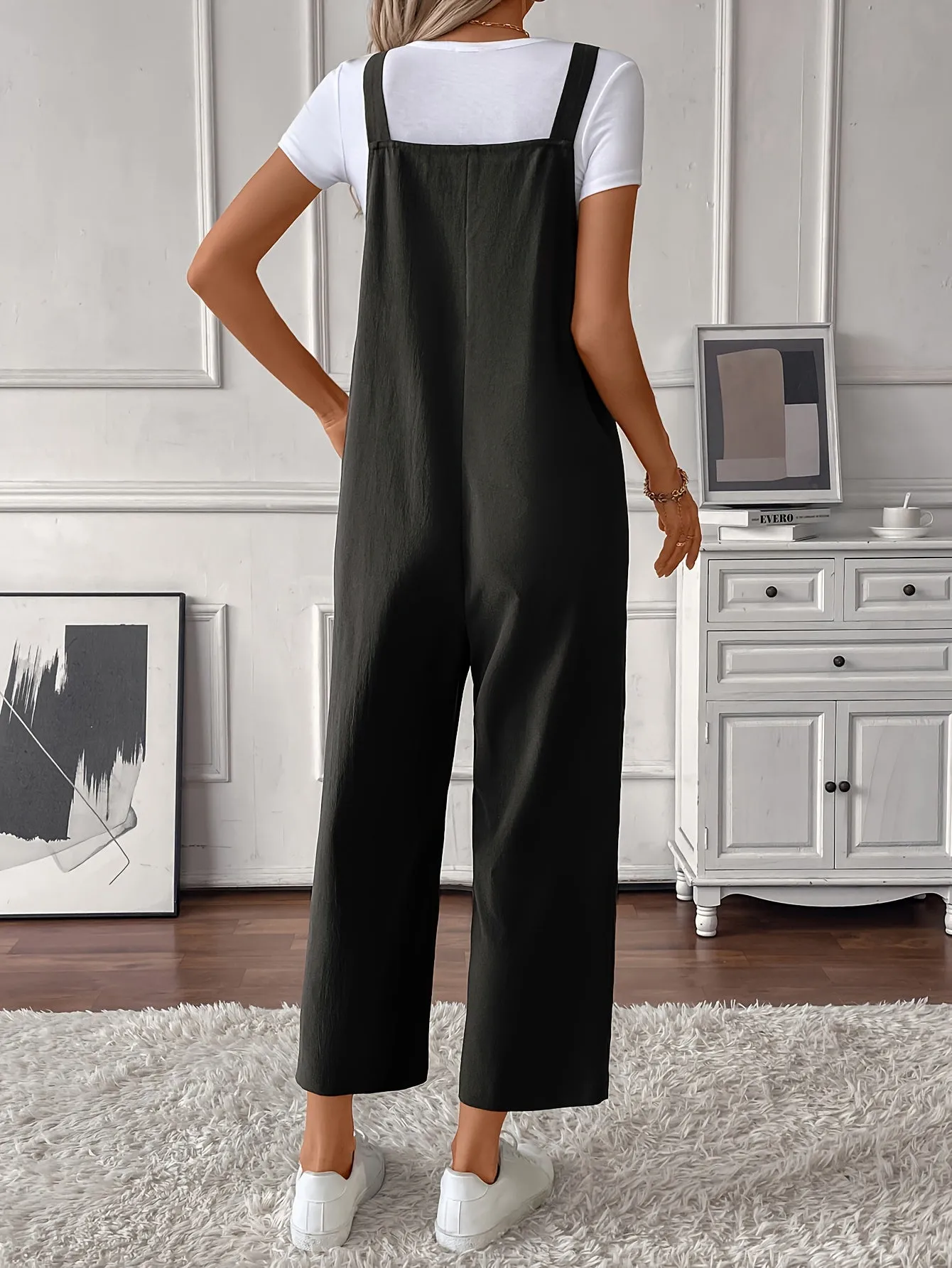 Women Overalls, Casual Pockets Wide Leg Jumpsuits