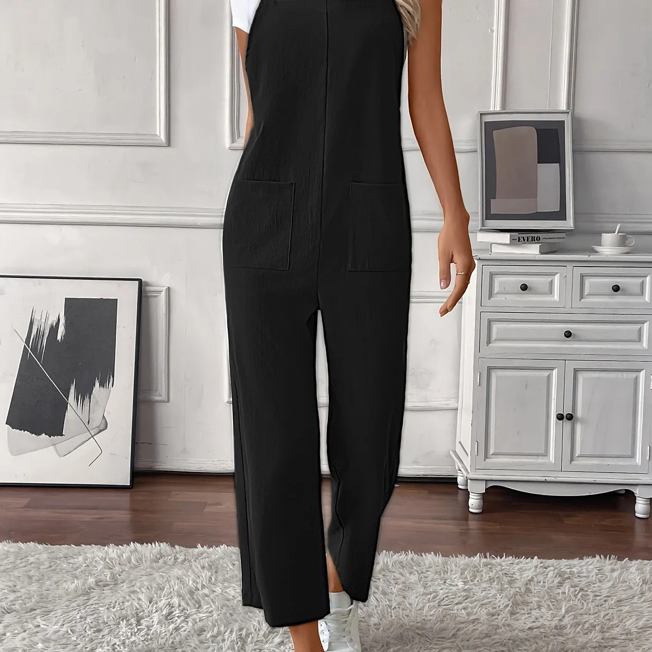 Women Overalls, Casual Pockets Wide Leg Jumpsuits