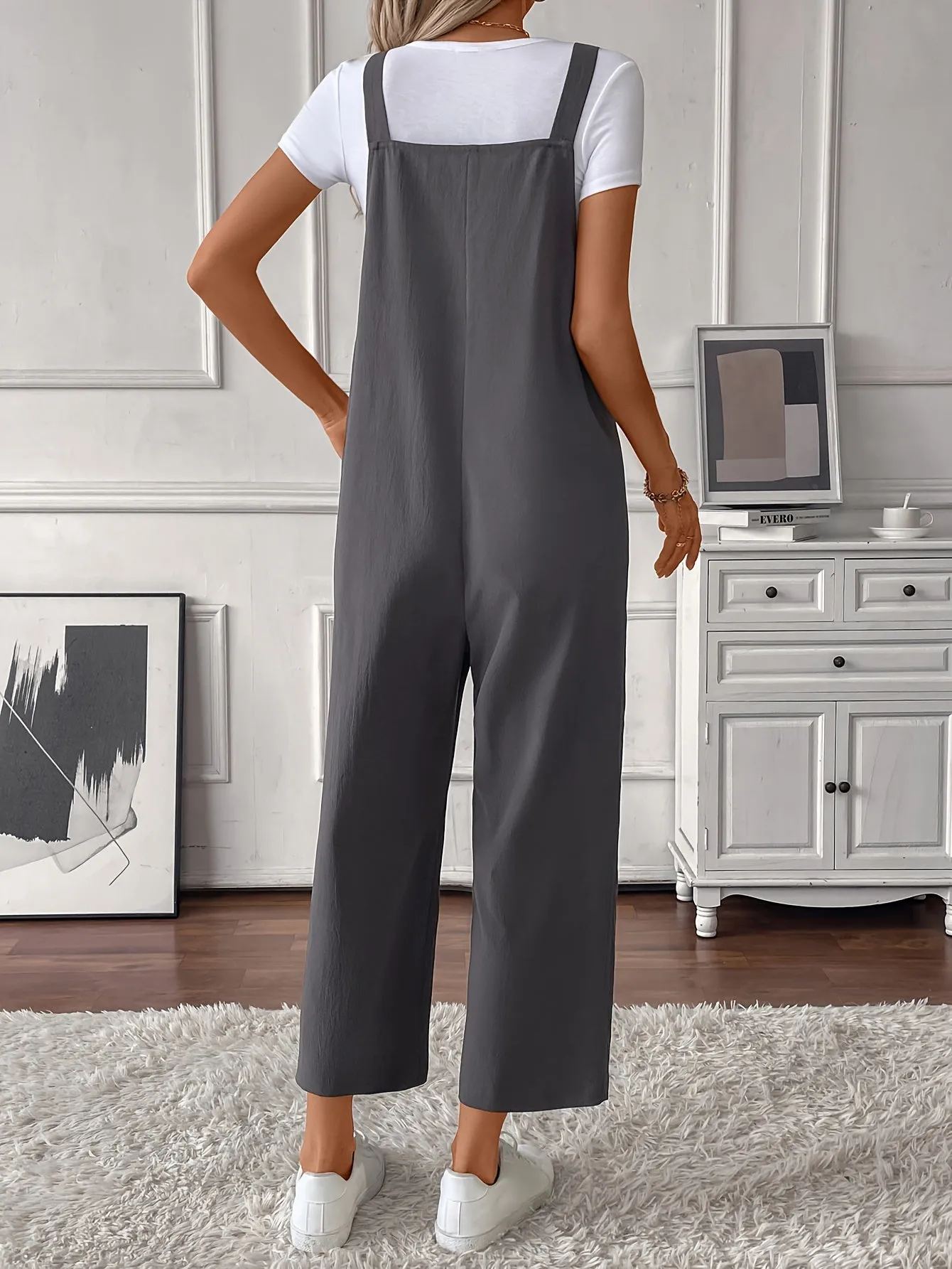 Women Overalls, Casual Pockets Wide Leg Jumpsuits