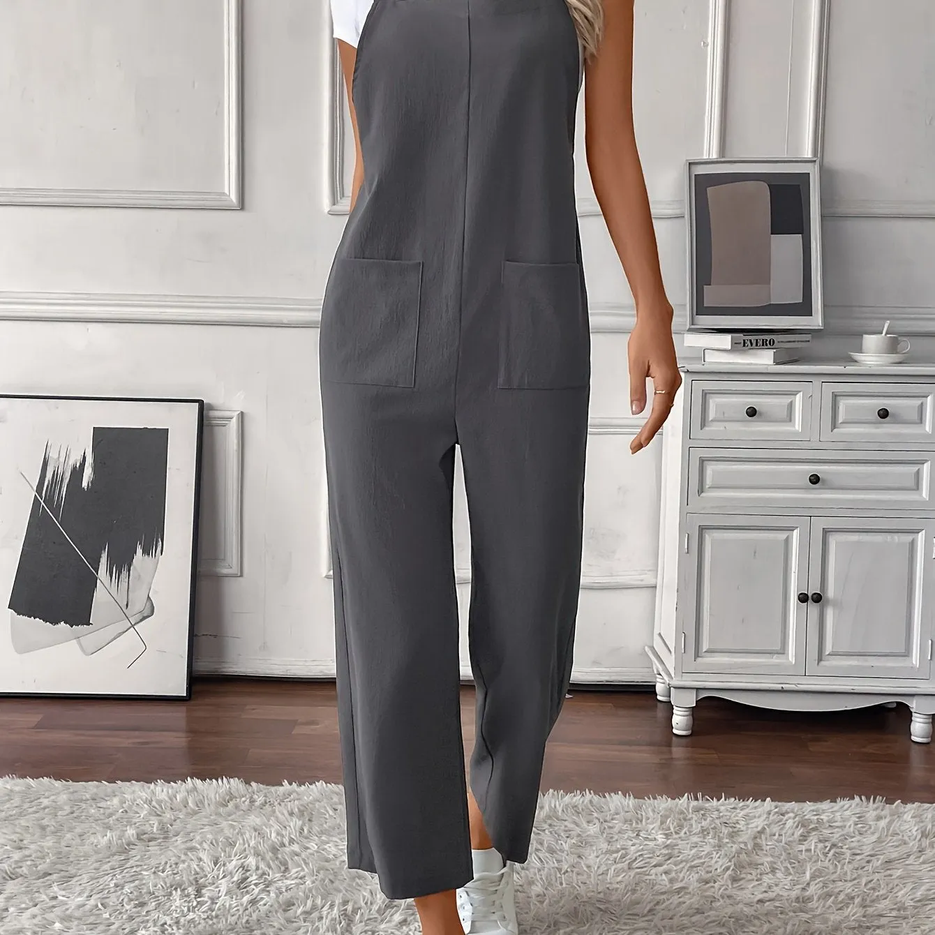 Women Overalls, Casual Pockets Wide Leg Jumpsuits
