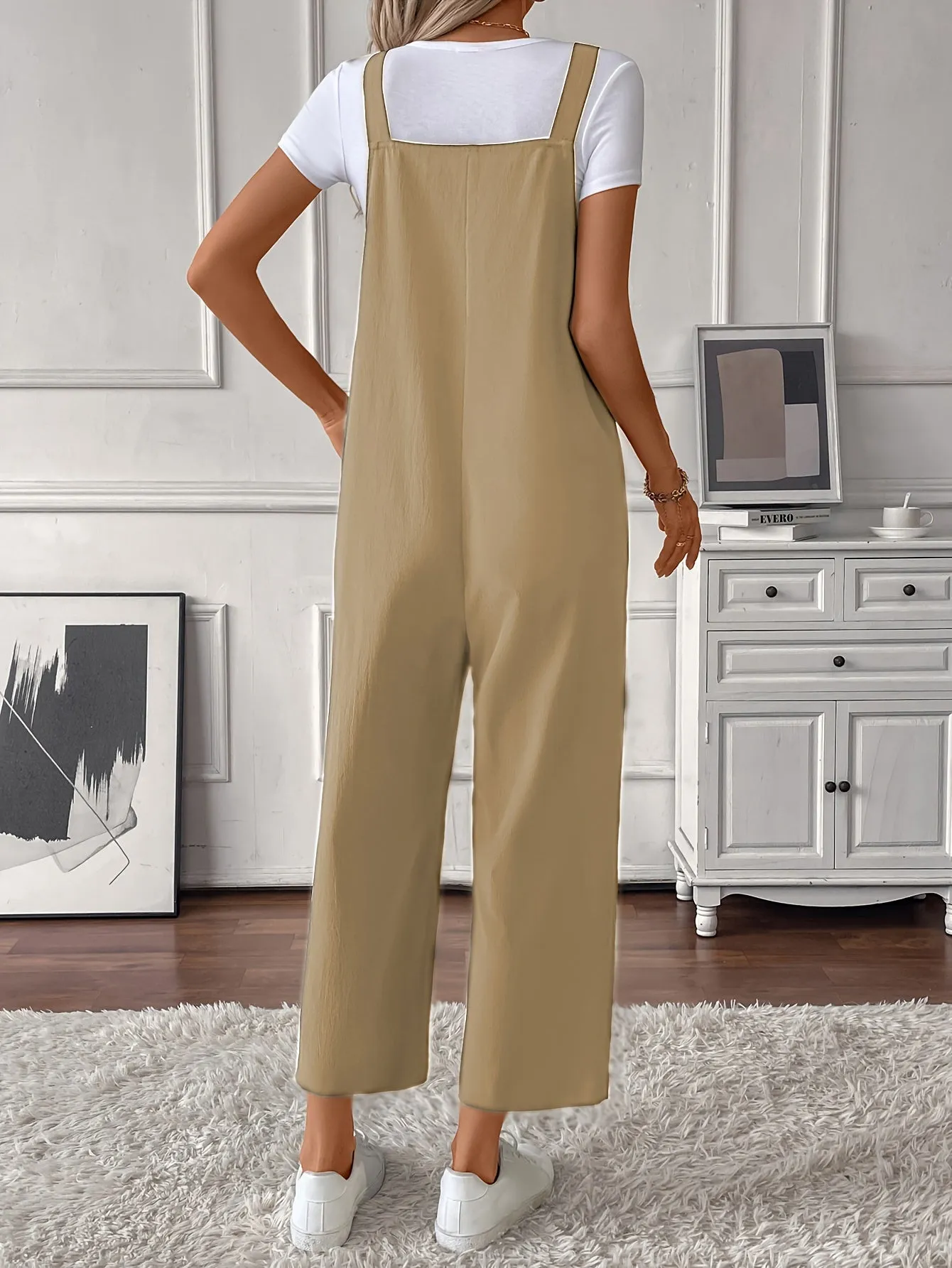 Women Overalls, Casual Pockets Wide Leg Jumpsuits
