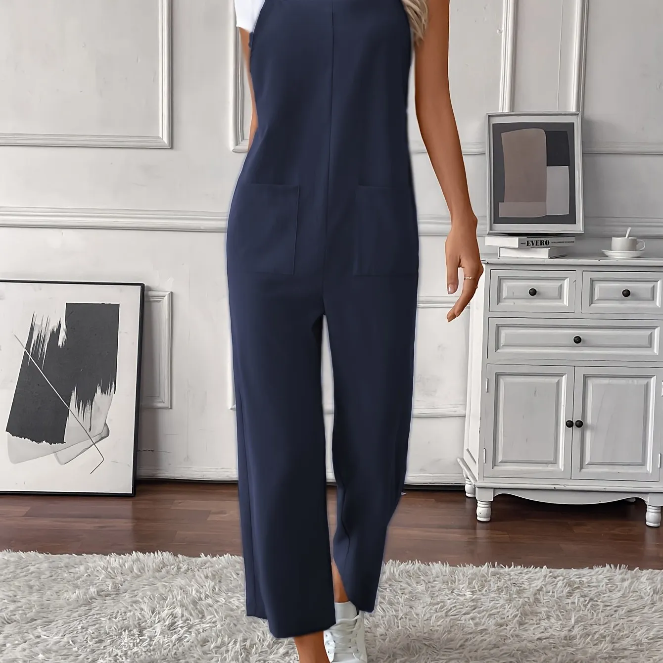 Women Overalls, Casual Pockets Wide Leg Jumpsuits