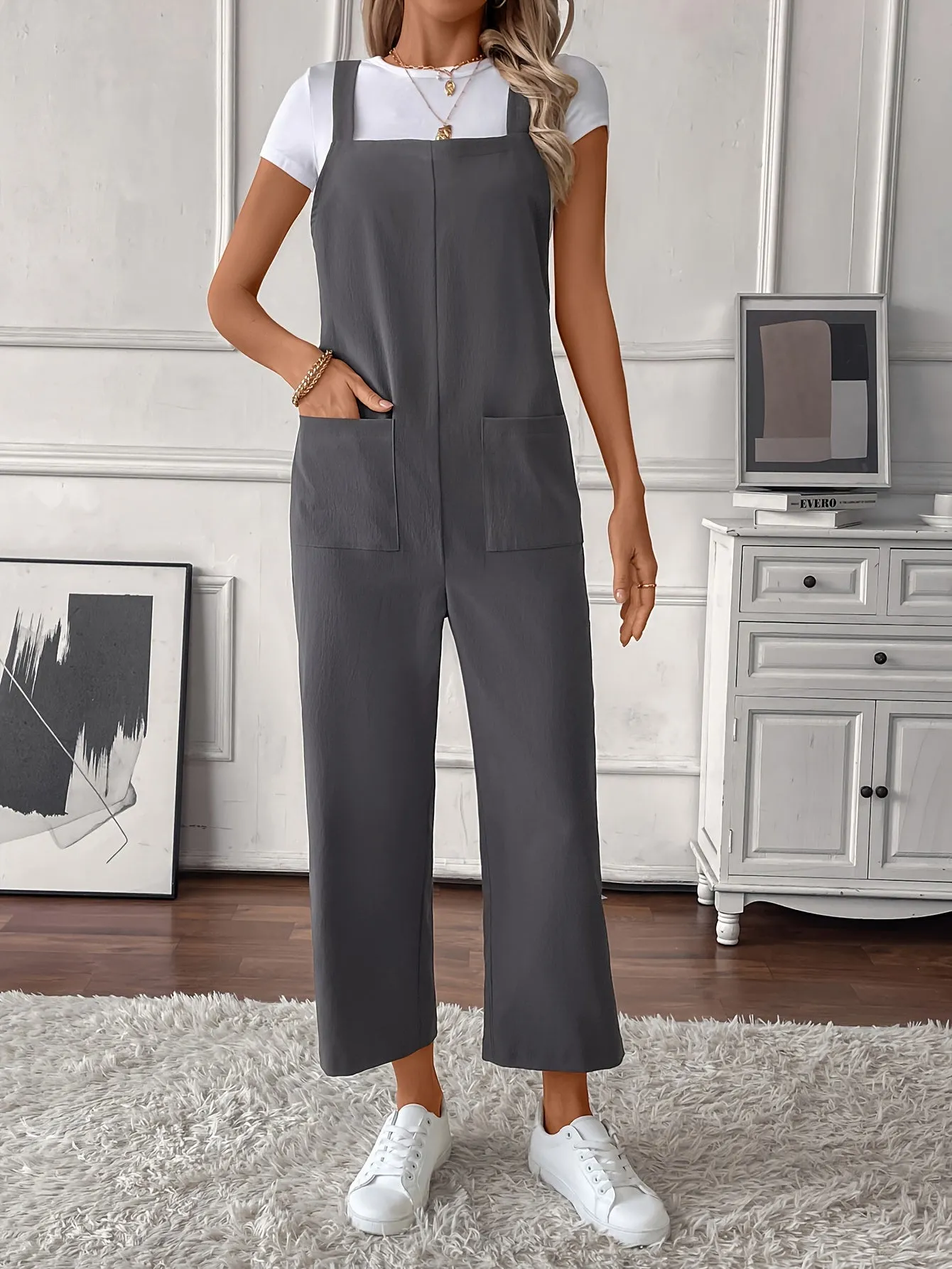 Women Overalls, Casual Pockets Wide Leg Jumpsuits
