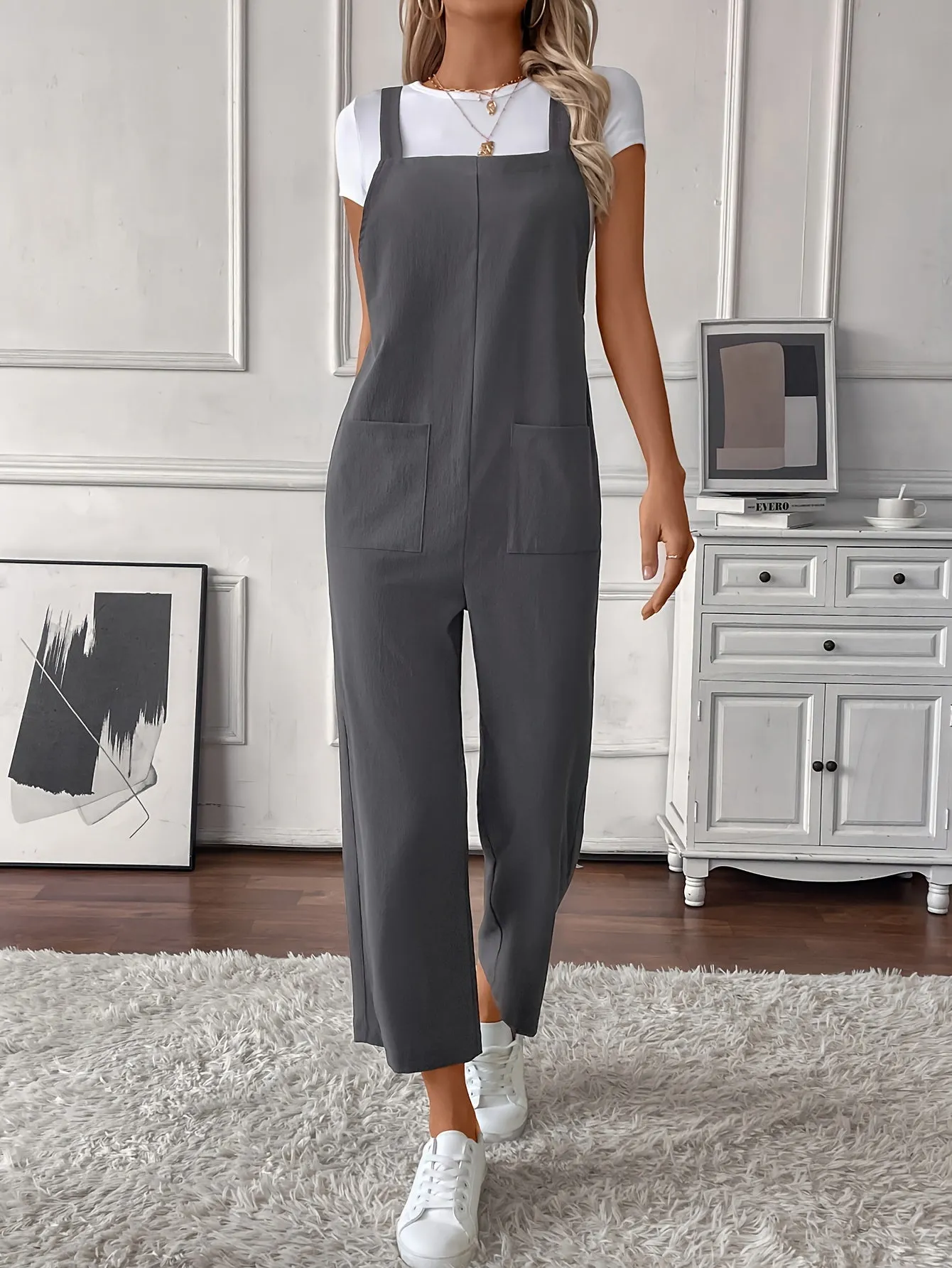 Women Overalls, Casual Pockets Wide Leg Jumpsuits