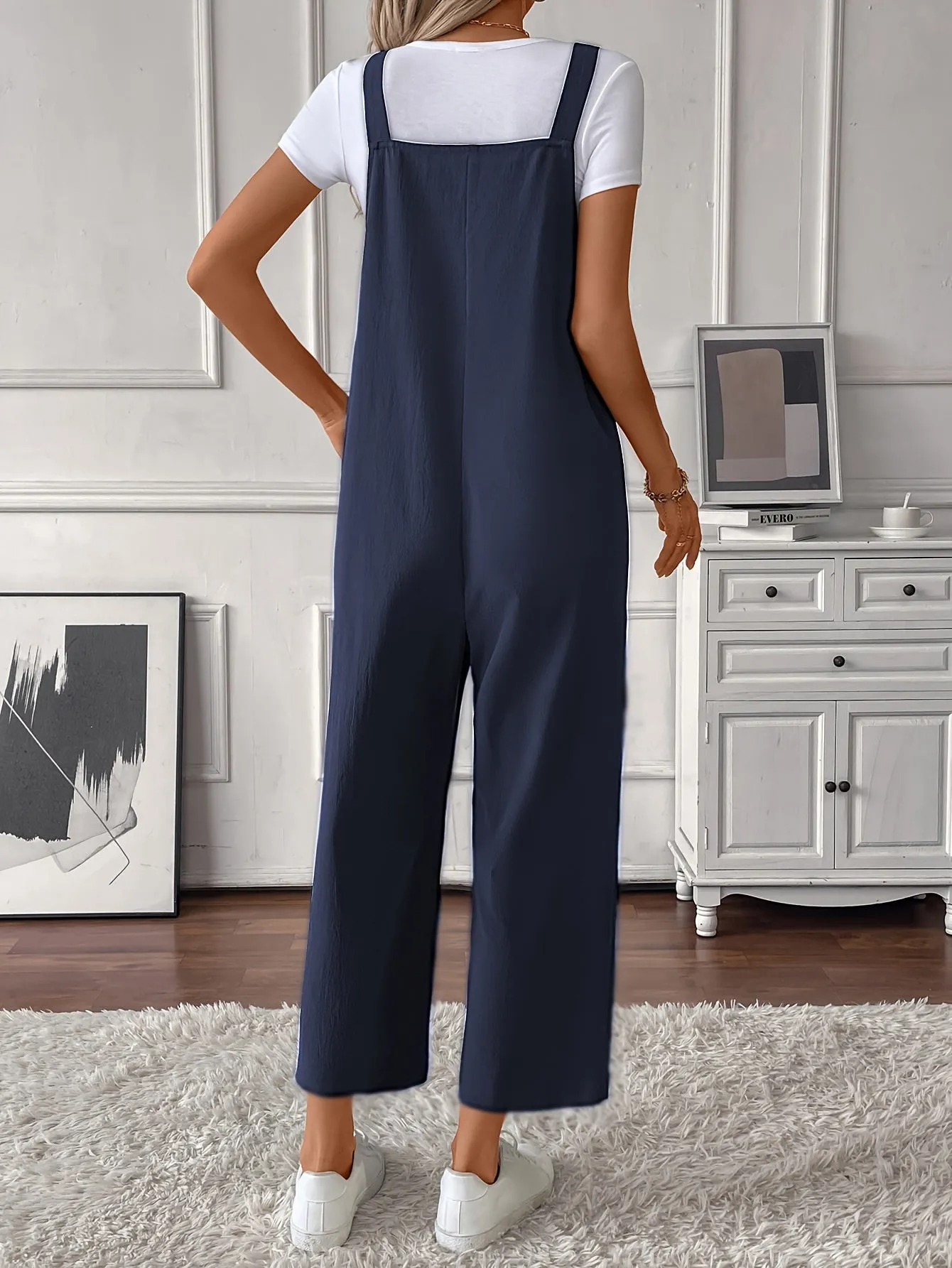 Women Overalls, Casual Pockets Wide Leg Jumpsuits
