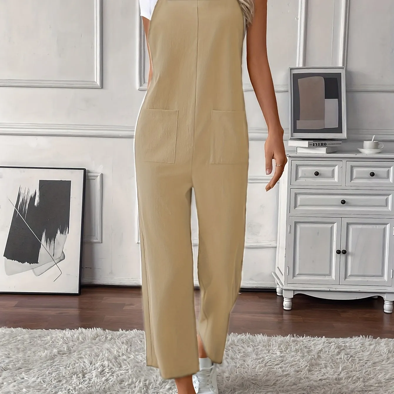 Women Overalls, Casual Pockets Wide Leg Jumpsuits
