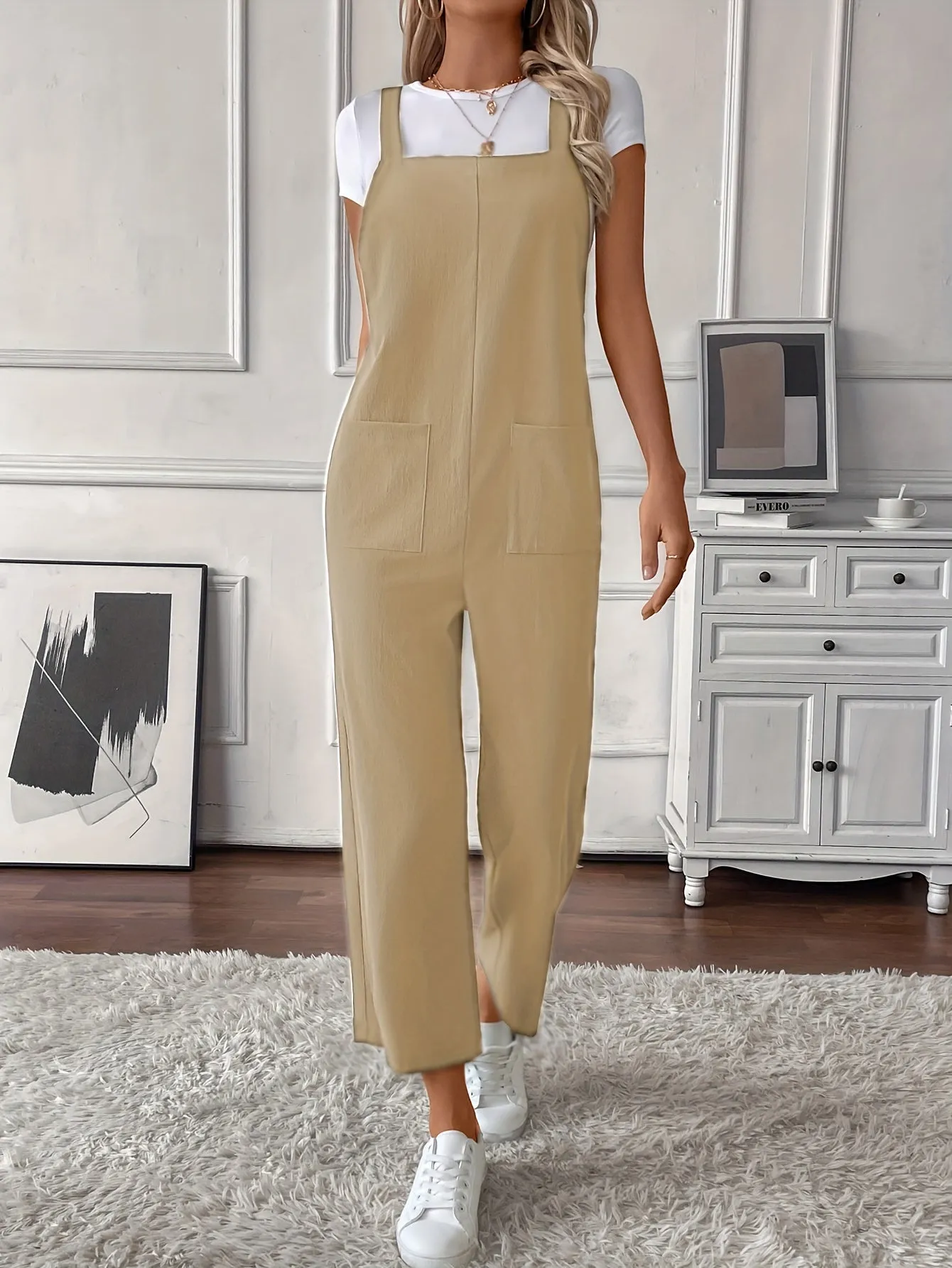 Women Overalls, Casual Pockets Wide Leg Jumpsuits