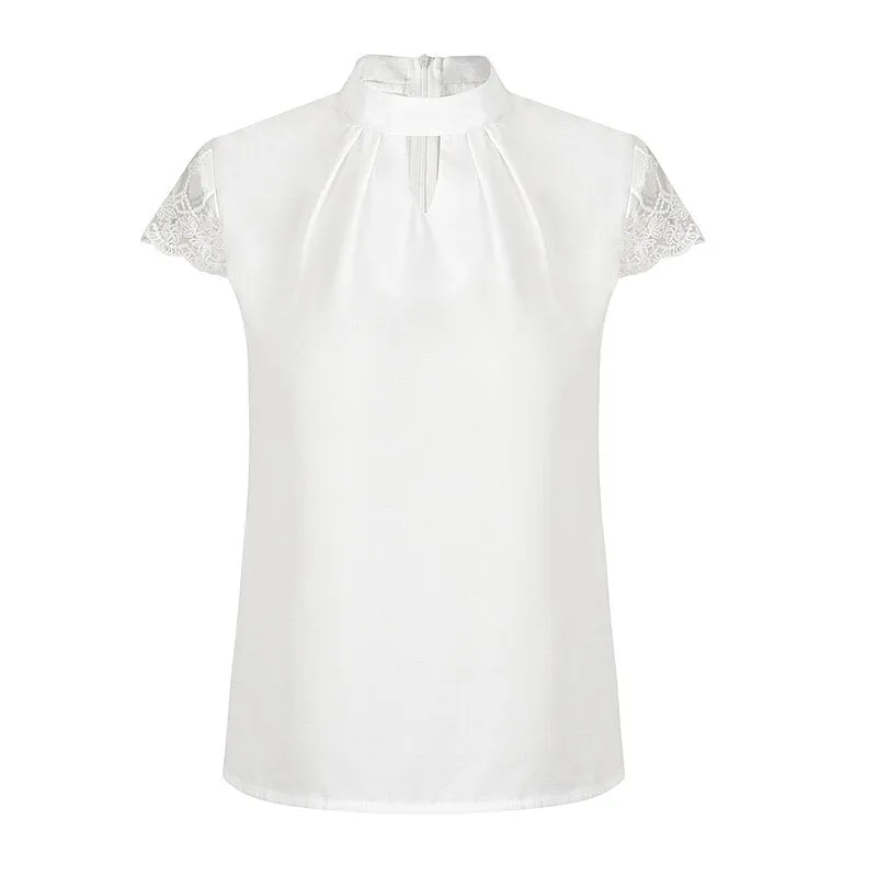 Women Sexy Blouses Summer Casual Hollow Chiffon Short Sleeve Splice Lace Tops Blouse Shirts Blusas Mujer De Moda Plus Size 5XL