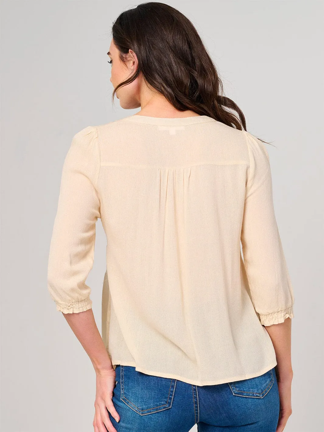WOMEN'S 3/4 SLEEVE BUTTON UP CROCHET DETAILED BLOUSE