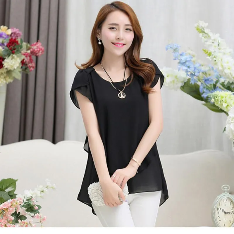 Womens double irregular solid shirts Women Chiffon blouses Fashion casual ladies Tops Plus Size