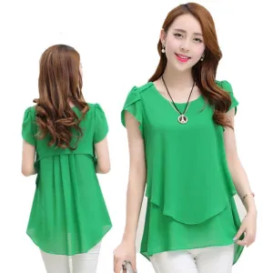 Womens double irregular solid shirts Women Chiffon blouses Fashion casual ladies Tops Plus Size