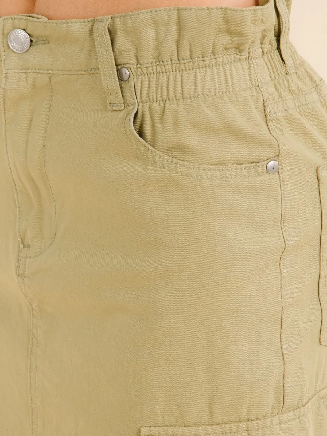 WOMEN'S ELASTIC WAIST CARGO POCKETS MIDI SKIRT