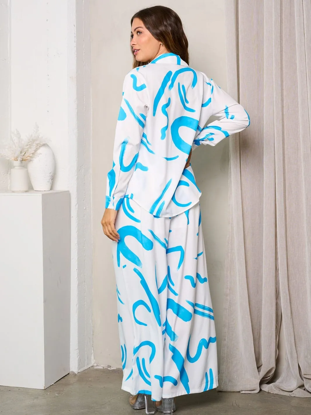 WOMEN'S LONG SLEEVE W/BRA & WIDE LEG PANTS PRINTED 3PC. SET
